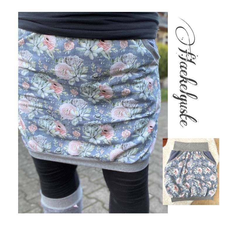 Meinliebling" Röschen " Ballonrock Curvy Haekelguste Rosen Blumen Damen Grau Hellblau Hüftrock Taillienrock von Haekelguste