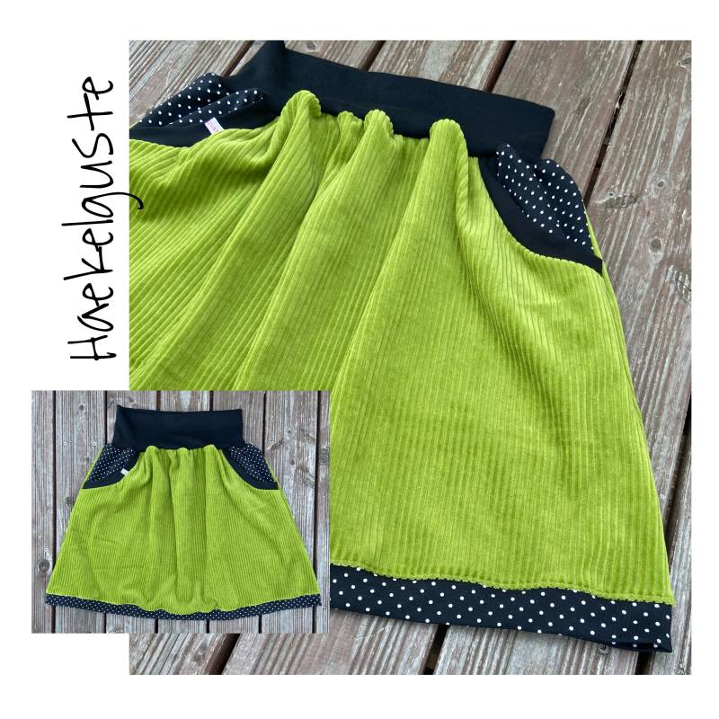 Moosgrüner Rock Aus Bio Cordnicky Ausgestellter Mit Taschen Damen Samtweich von Haekelguste