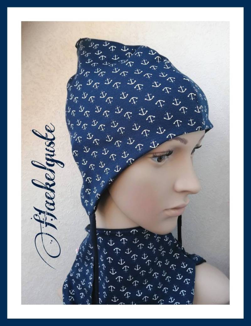 Mütze " Anker Dunkelblau Kinder Baby Ohrenmütze Meerliebe Übergang Zipfelmützemütze Gefüttert von Haekelguste