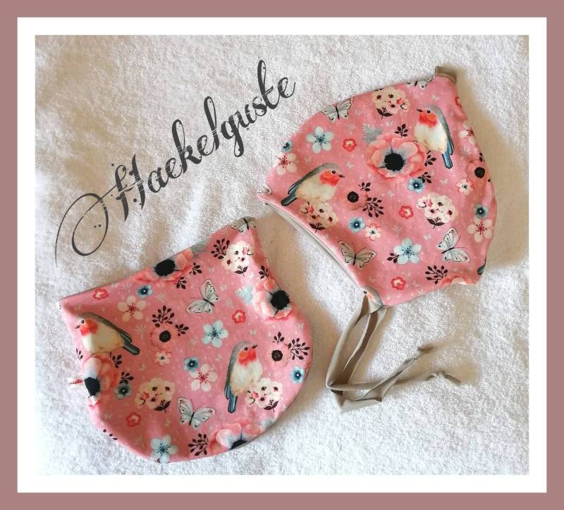 Mütze Loop " Rotkehlchen Mädchen Vogel Rosa Set 2 Lagig Kindermütze Zipfelmütze von Haekelguste