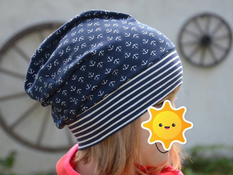 Mütze Mit Bündchen, Dunkelblaue Streifen, Anker Mütze, Übergang Kinder von Haekelguste