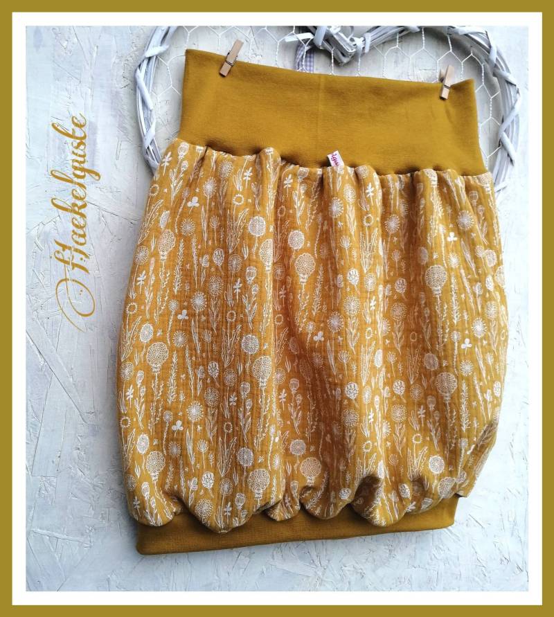 Musselin Wunschgröße Ballonrock Senfgelb Gräser Blatt Blätter Damen Rock von Haekelguste