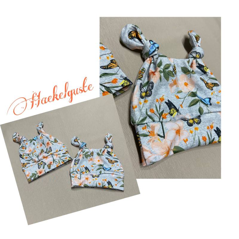 New Born Baby Knotenmütze Blätter Blüten Gräser Mütze Mit Bündchen Geschenk Geburt von Haekelguste