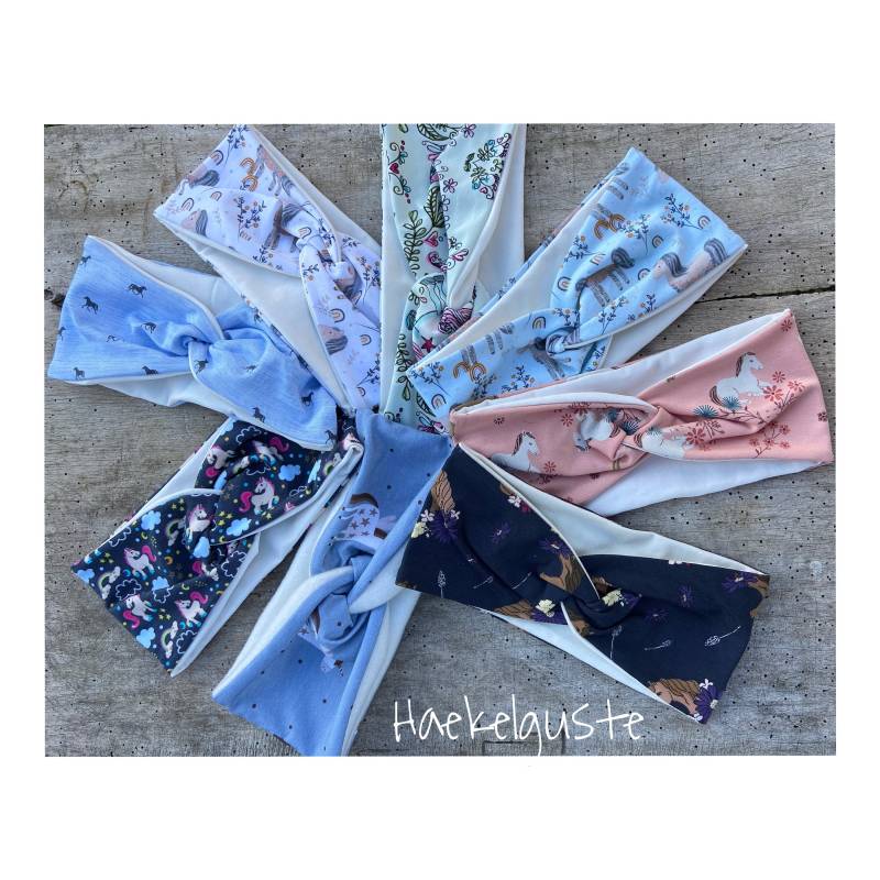 Pferd Mädchen Knotenstirnband Haarband Haedband Turban Pony Einhorn Jersey Herbst Winter Gefüttert von Haekelguste