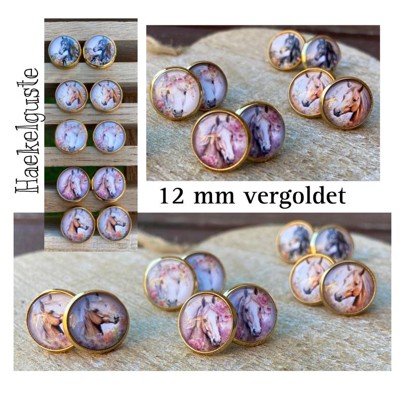 Pferd Ohrstecker Vergoldet 12 Mm Schmuck Ohrringe Mädchen Geschenk Pferdefreunde von Haekelguste