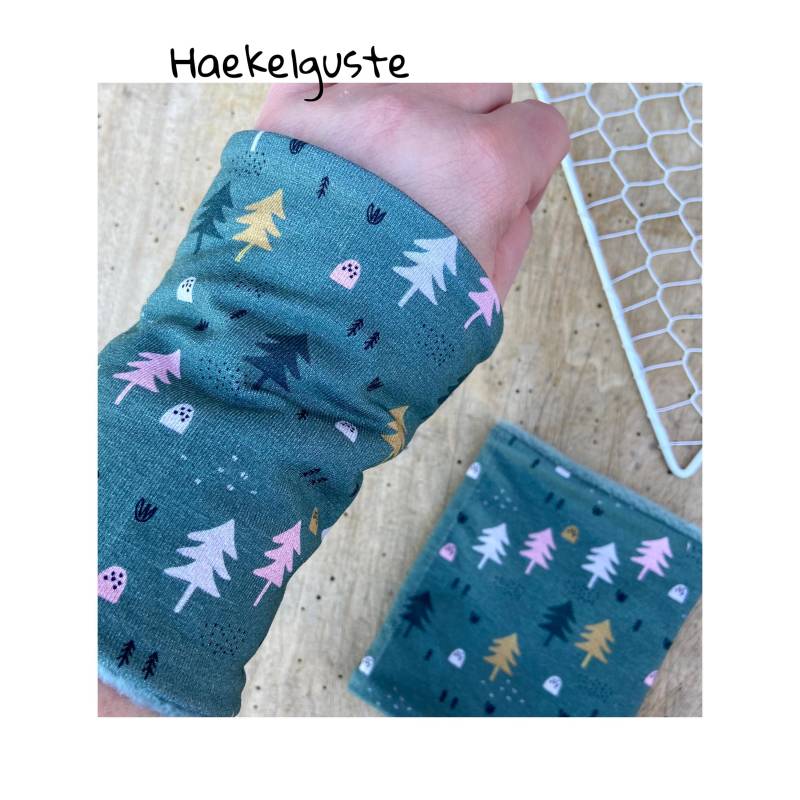 Pulswärmer Fleece Gefütterte Armstulpen Damen Stulpen Grün Baum Warm von Haekelguste