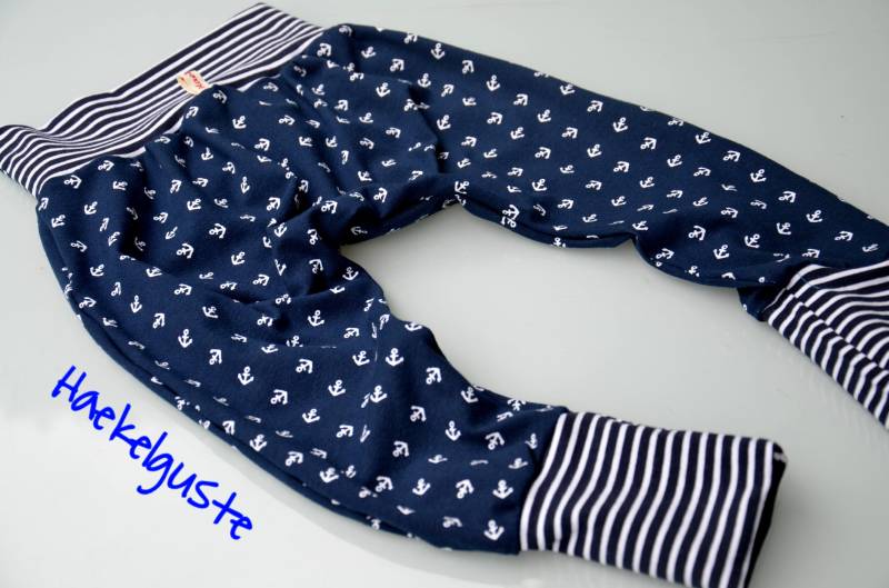 Pumphose "Anker" Kinder Pants Jogger Unisex Dunkelblau Mädchen Jungen Gestreift Ankerliebe Baby Hose von Haekelguste