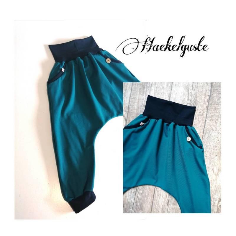 Pumphose Petrol " Knöpfchen Sarouelhose Kinder Unisex Jogger Pants von Haekelguste