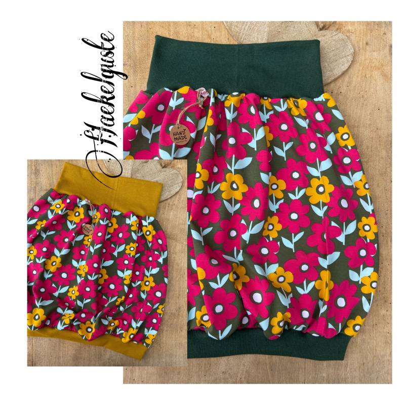 Retro Blume Ballonrock Curvy Haekelguste Oliv Grün Okker Senf Hippie Pink Hüftrock Taillienrock von Haekelguste