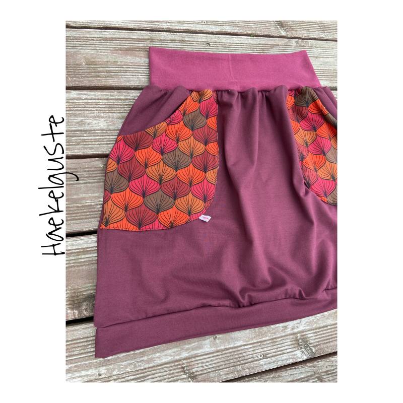 Retro Rock Damen A-Form Weinrot Rot Bunter Hüftrock Mit Taschen Zwiebelmuster von Haekelguste