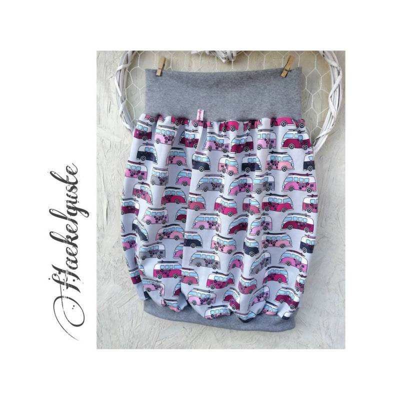 Rock " Bulli Ballonrock Damen Grau Bus Retro Bulliliebe Sommerrock Festival von Haekelguste