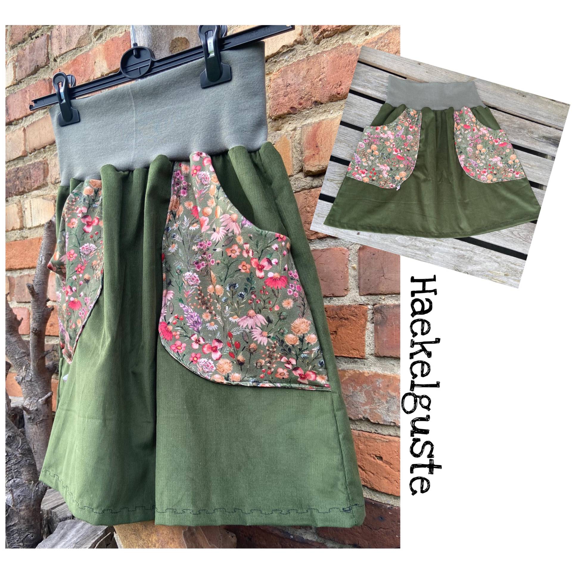 Rock Cord A-Form Tannengrün Grün Blüten Taschen Landleben Khaki Cordrock Rock Cord A-Form Tannengrün Grün Blüten Taschen Landleben Khaki Cordrock von Haekelguste