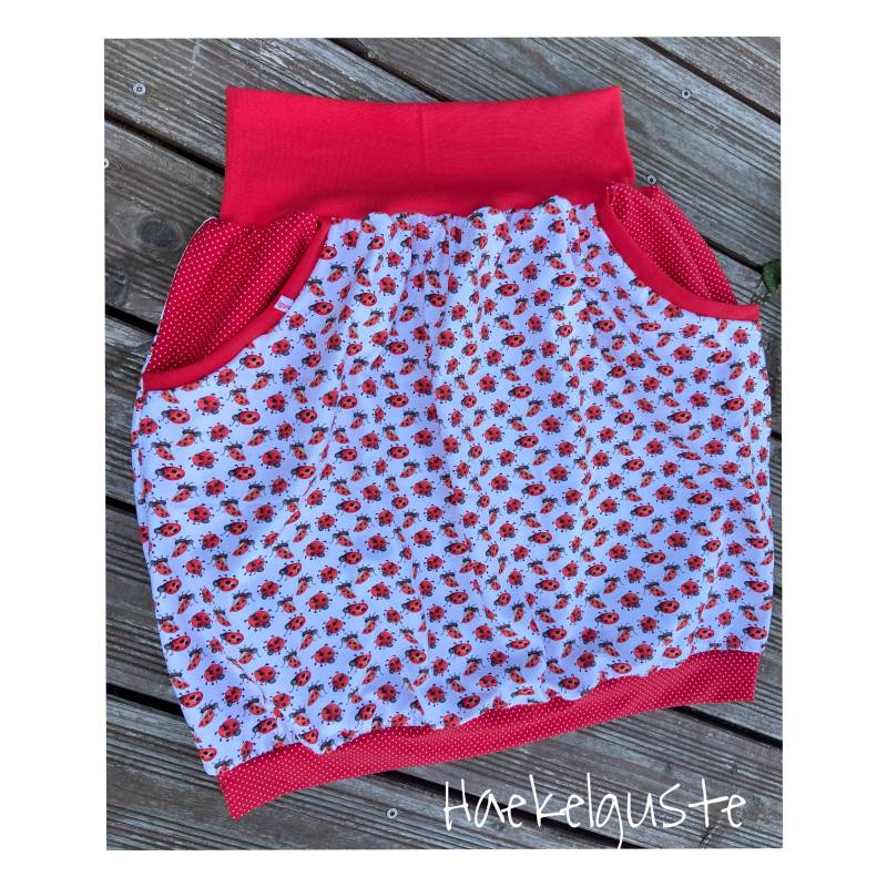 Rock " Marienkäferchen Ballonrock , Damen Hüftrock Käfer Partnerlook Weiß Rot Mutter Tochter Kind von Haekelguste