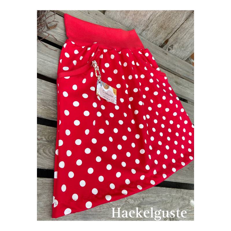 Roter Jersey Rock Wunschgröße Damen Punkte Hüftrock Curvy Große Minnie Dots von Haekelguste