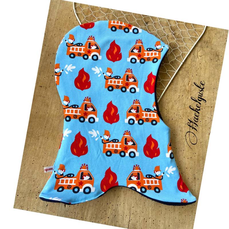 Schalmütze " Feuerwehr" Schlupfmütze Ohrenmütze Hellblau Sam Zipfelmütze Feuerwehrmann Unisex Kinder Sturmhaube von Haekelguste