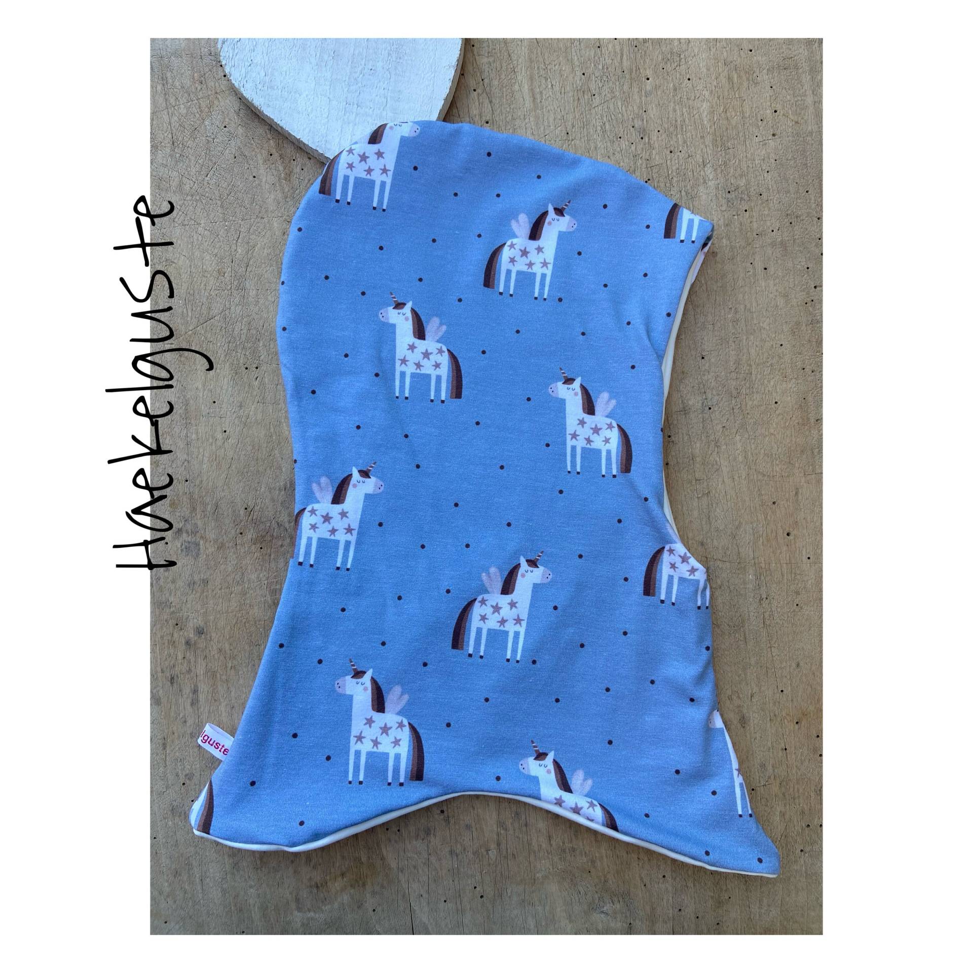 Schlupfmütze Einhorn Jersey O. Fleece Ohrenmütze Mädchen Blau Schalmütze Zipfelmütze Pony Pferd Schlupfmütze Einhorn Jersey O. Fleece Ohrenmütze Mädchen Blau Schalmütze Zipfelmütze Pony Pferd von Haekelguste