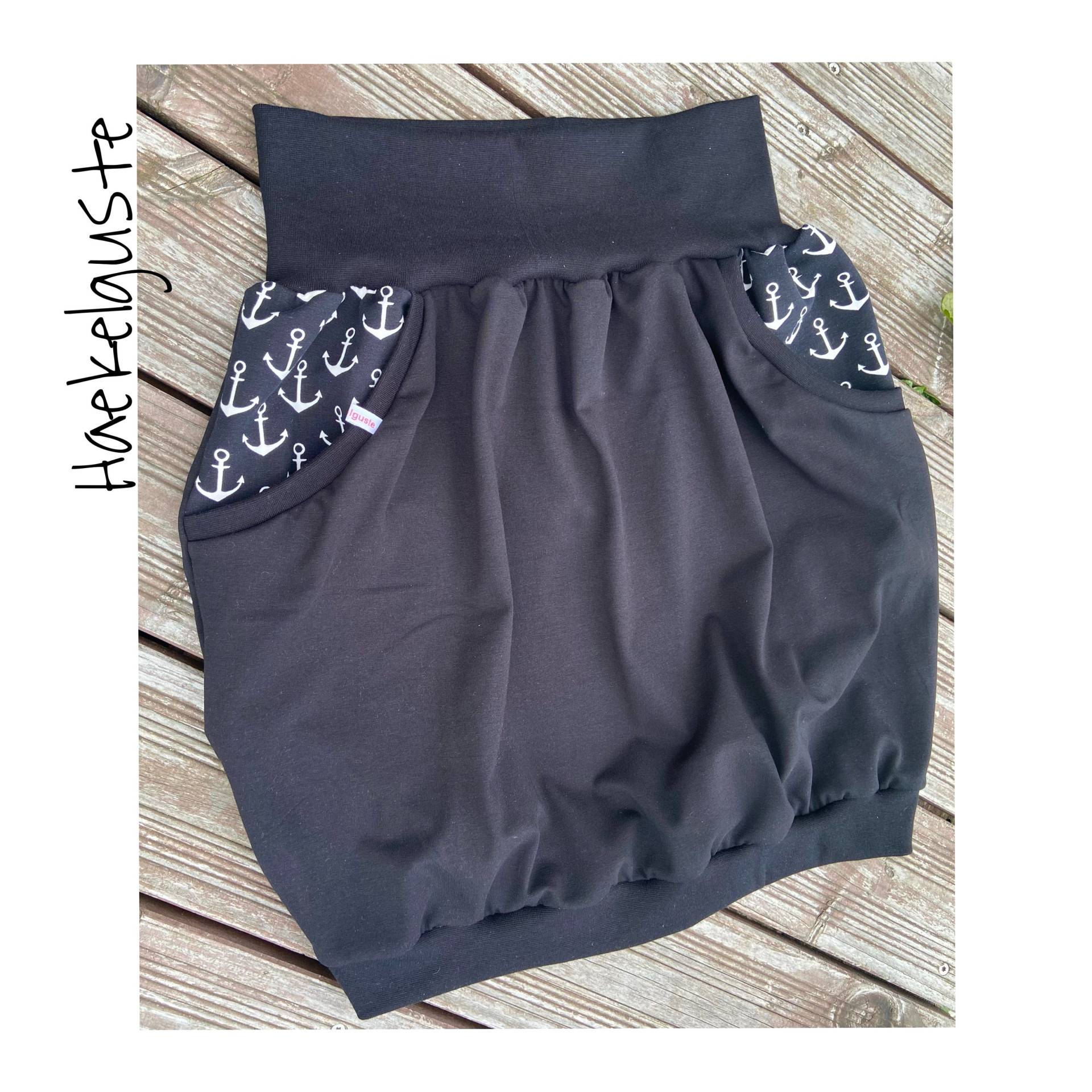 Schwarzer Ballonrock Jersey Mit Ankertaschen Curvy Haekelguste Meer Strand Damen Frau Hüftrock Taillienrock Meerliebe Ankerliebe Sommerrock von Haekelguste