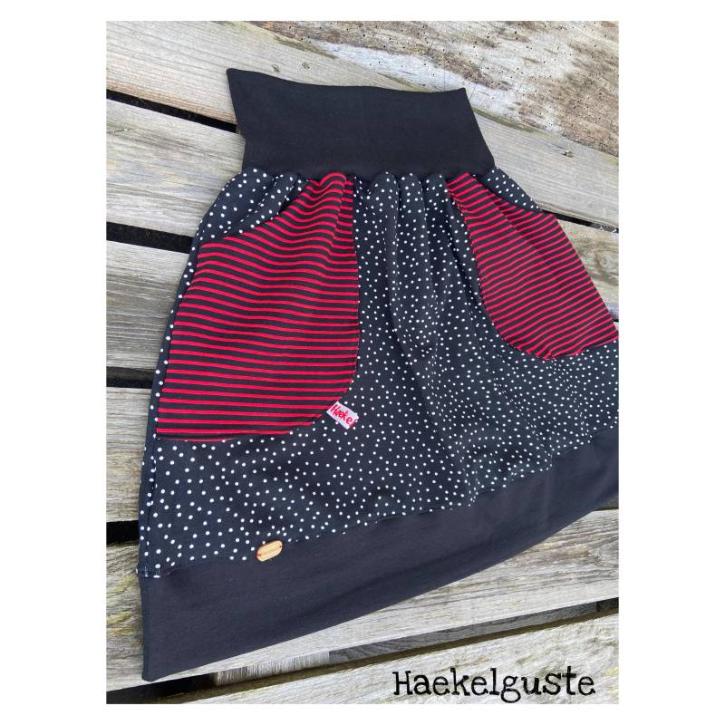 Schwarzer Pünktchen Streifen Rock, Damen Punkte Mit Taschen Gestreift Rot Schwarz von Haekelguste