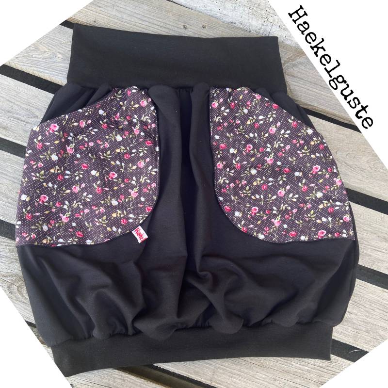 Schwarzer " Rosen Ballonrock Damen Rock Mit Taschen Blumen von Haekelguste