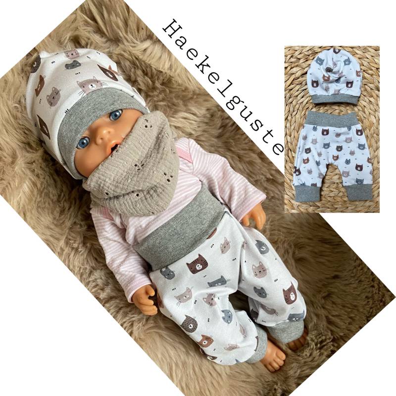 Set 2Tlg Baby Erstlings Frühchen Hose + Mütze Geschenk Geburt Born Bio Pumphose Puppenkleidung New Neugeborenen Jogger Pants von Haekelguste