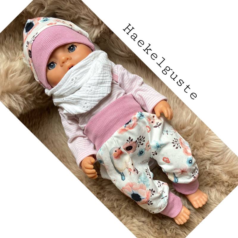 Set 2Tlg Baby Erstlings Frühchen Hose + Mütze Geschenk Geburt Born Creme Vogel Puppenkleidung New Neugeborenen Jogger Pants von Haekelguste