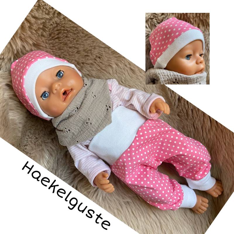 Set 2Tlg Baby Erstlings Frühchen Hose + Mütze Geschenk Geburt Born Rosa Punkte Puppenkleidung New Neugeborenen Jogger Pants von Haekelguste