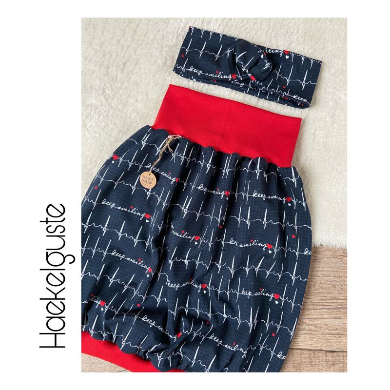 Set Gr. 36 Haarband + Ballonrock, Ekg, Herzschlag, Dunkelblau S Xs Damen Hüftrock Taillienrock von Haekelguste