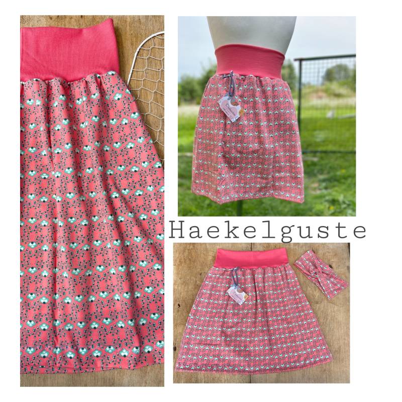 Set Gr. 44-46 Rock + Haarband Damen Ausgestellt Rosa Blumen Xl Curvy von Haekelguste