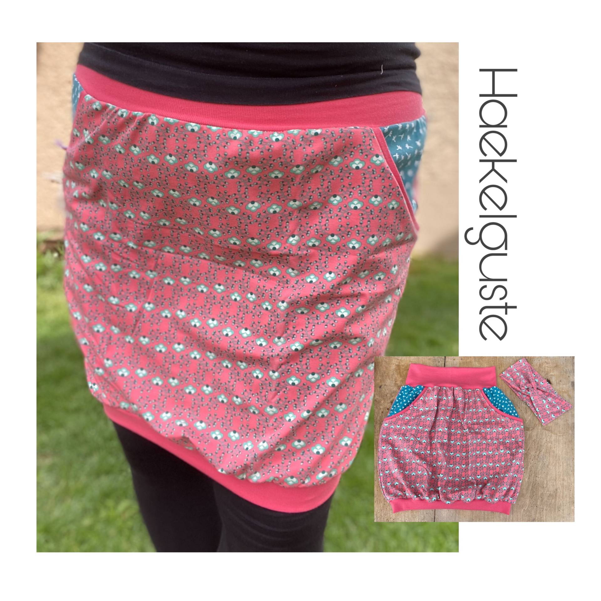 Set Gr. 46 Ballonrock + Haarband Damen Rock Curvy Xxl Knotenstirnband Rosa Blumen von Haekelguste
