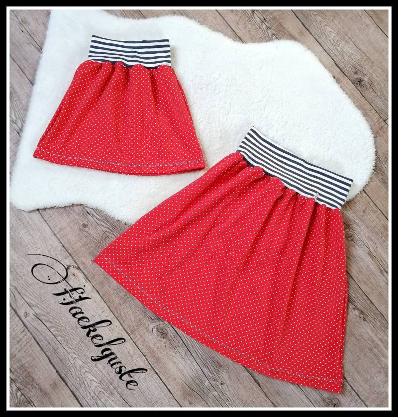 Set Mama + Tochter " Pünktchen Jersey Rock A-Form Rot Gepunktet Partnerlook Mutter von Haekelguste