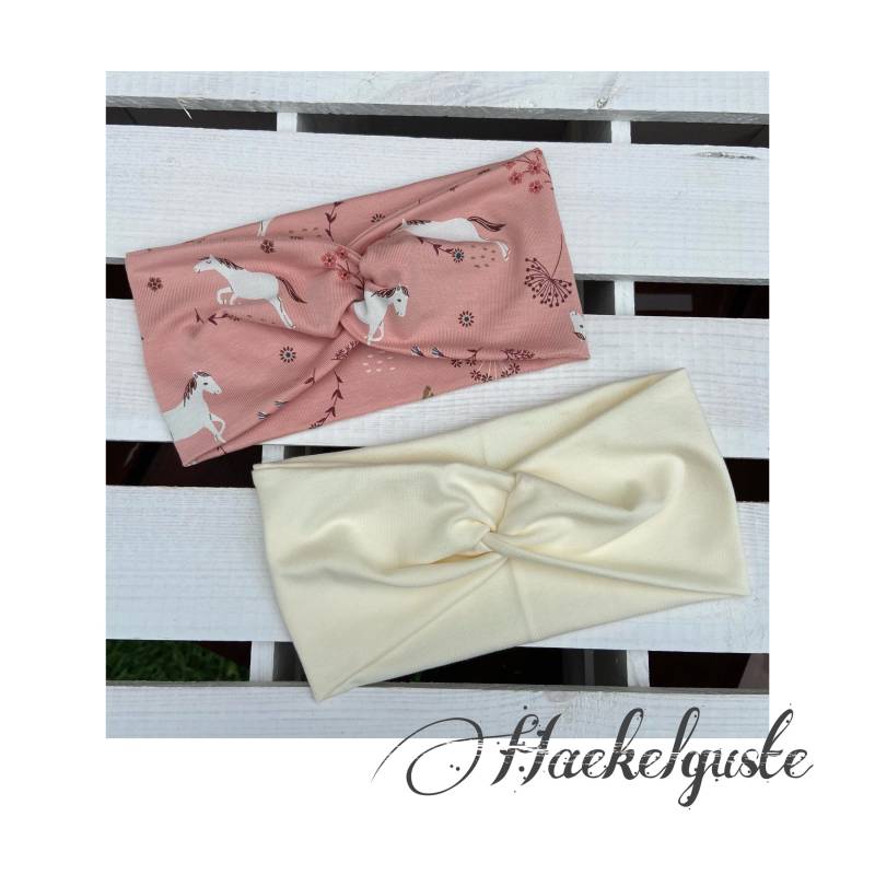 Set Pferde Knotenstirnband - Twist 2 X Mädchen Haarbänder Im Stirnband Gedreht Turban Rosa Creme von Haekelguste