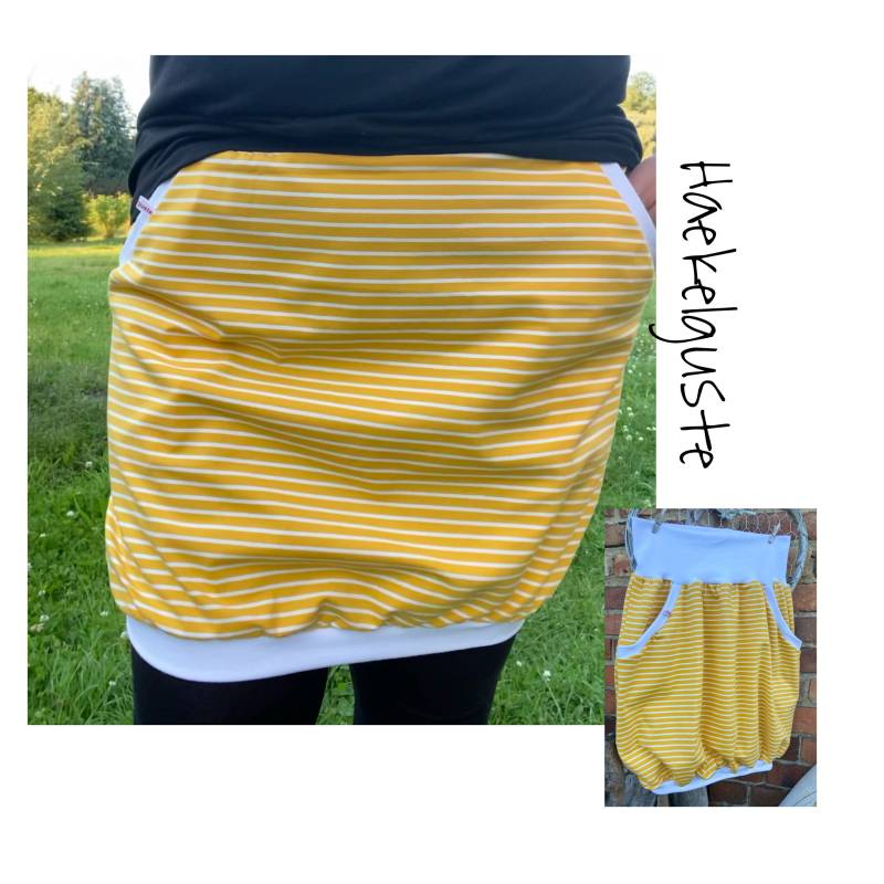 Streifen Gelber Ballonrock Gestreift Wunschgröße Jersey Damen Rock Mit Taschen Gelb Weiß Stripes von Haekelguste