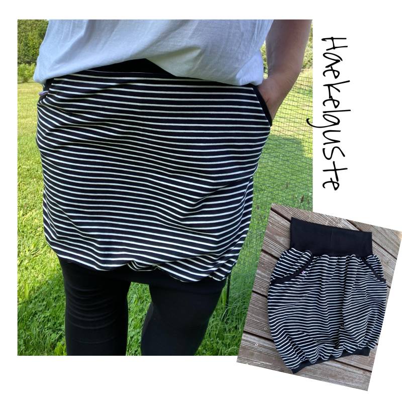 Streifen Schwarzer Ballonrock Gestreift Wunschgröße Jersey Damen Rock Mit Taschen Schwarz Weiß Stripes von Haekelguste