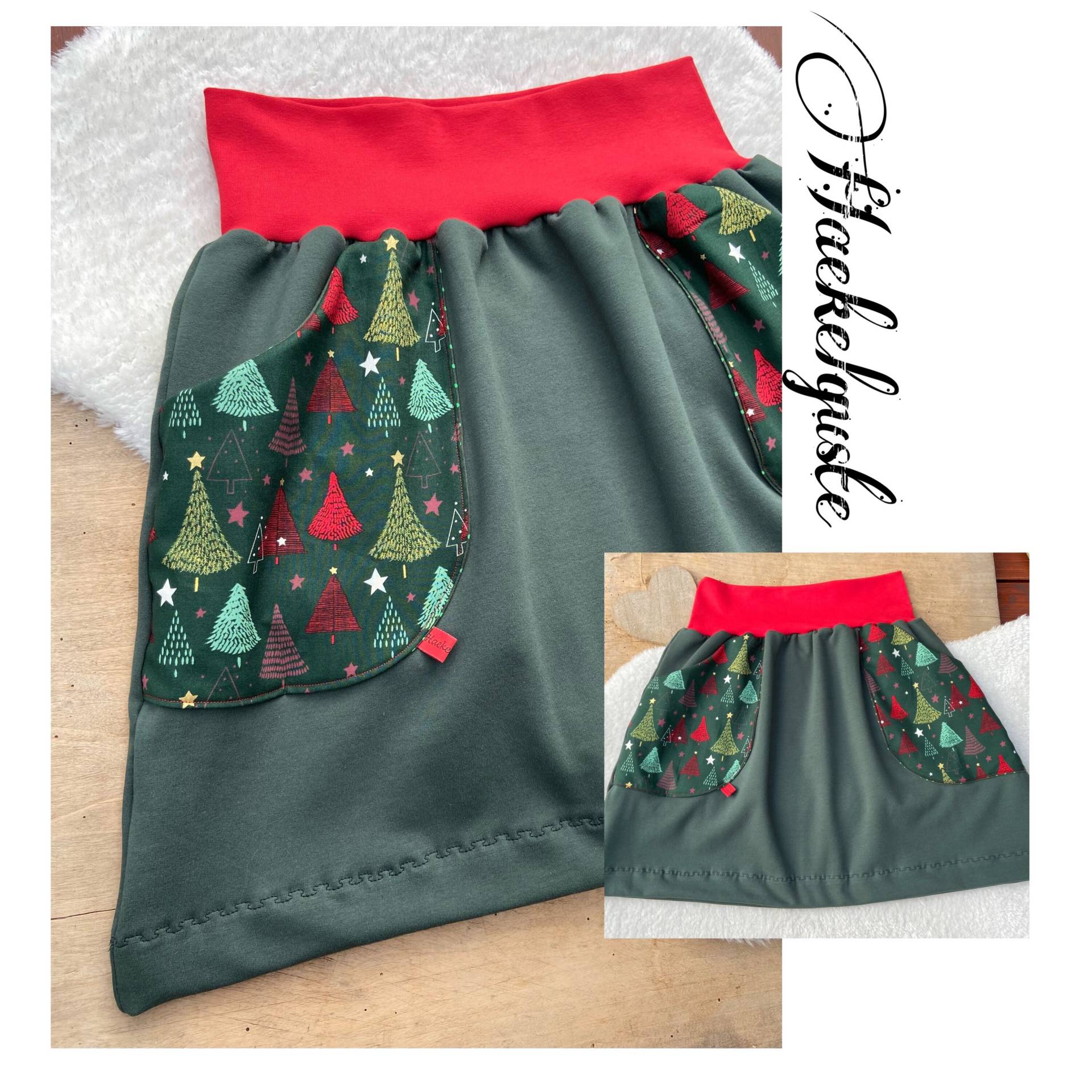 Sweat " Tannenbaum Rock A-Form Damen Dunkelgrün Weihnachten Advent von Haekelguste