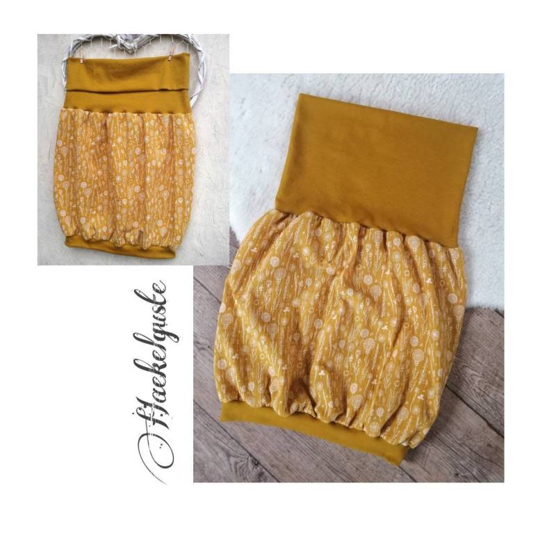 Umstandsrock Musselin Ballonrock Senfgelb Blumen Blüten Gräser von Haekelguste