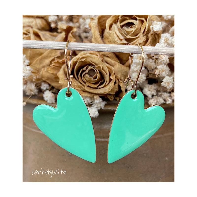 Von Herzen Emaille Ohrhänger Plättchen Ohrringe Vintage von Haekelguste