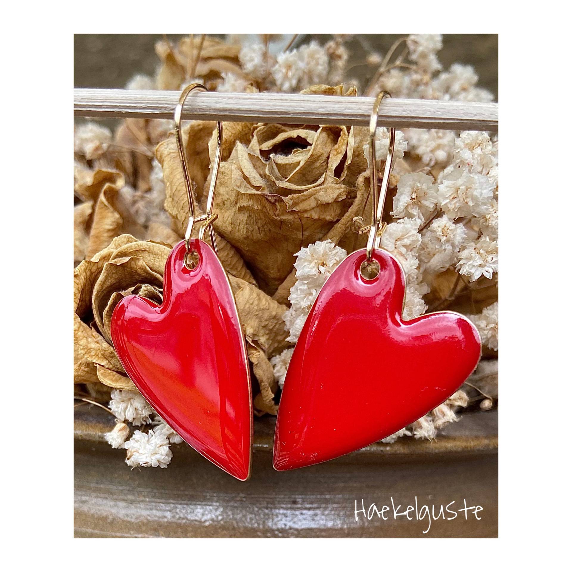 Von Herzen Emaille Ohrhänger Plättchen Ohrringe von Haekelguste
