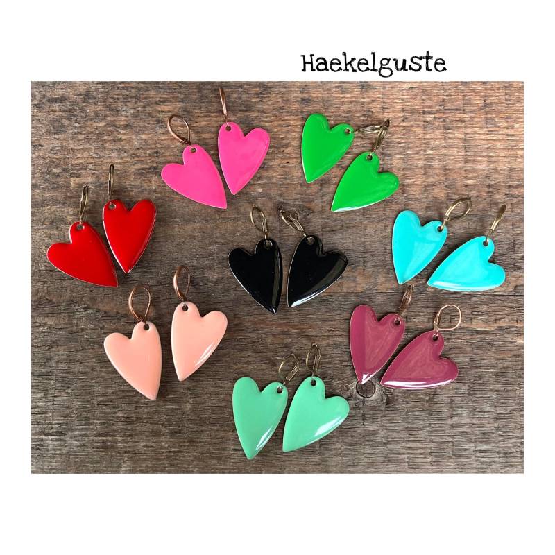 Von Herzen Emaille Ohrhänger Plättchen Schwarz Ohrringe von Haekelguste