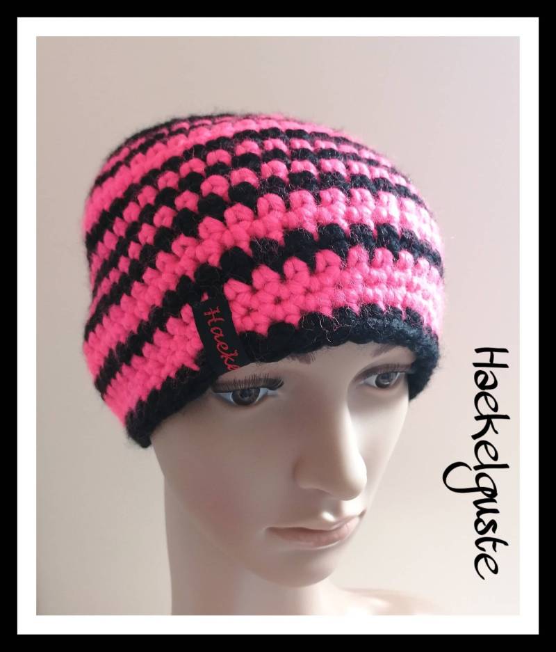 Wintermütze Häkelmütze Gr.52 Wollmütze Schwarz Pink Teenager Kinder Mütze Mädchen von Haekelguste