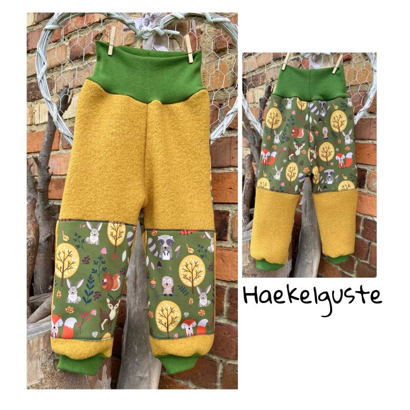 Wollwalk Hose Mit Po Besatz Aus Softshell Überhose Outdoor Pants Gefütterte Unisex Waldkindergarten Warme Fuchs Igel von Haekelguste