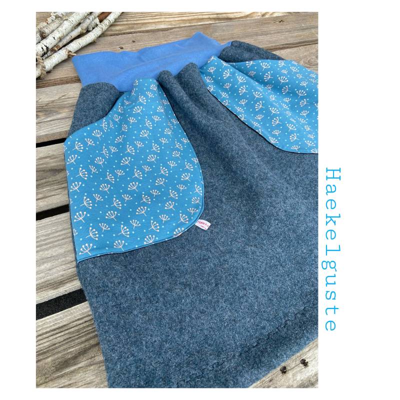 Wollwalk Rock A-Form Petrol Meliert Naturwolle Schurwolle Damen Frau von Haekelguste