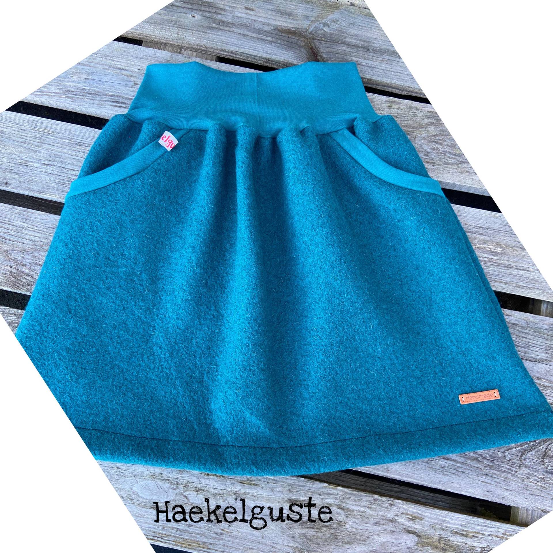 Wollwalk Rock Damen Schurwolle Petrol Walk Wolle Nachhaltig Herbstrock Winterrock von Haekelguste
