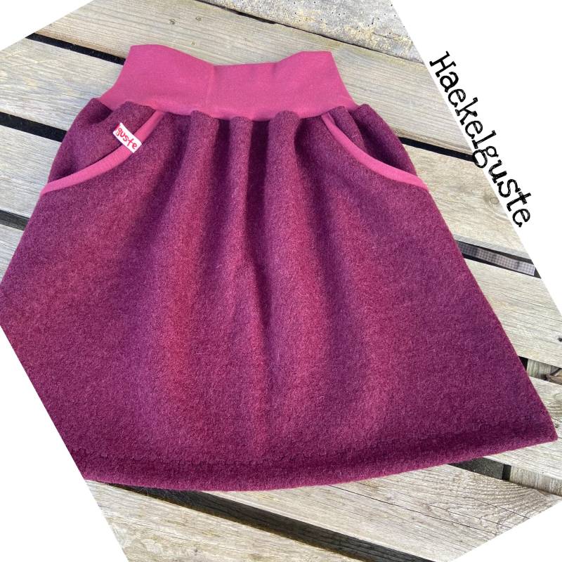 Wollwalk Rock Gr. Xs - Xxl A-Form Beere Weinrot Damen Warm Wolle Schurwolle von Haekelguste