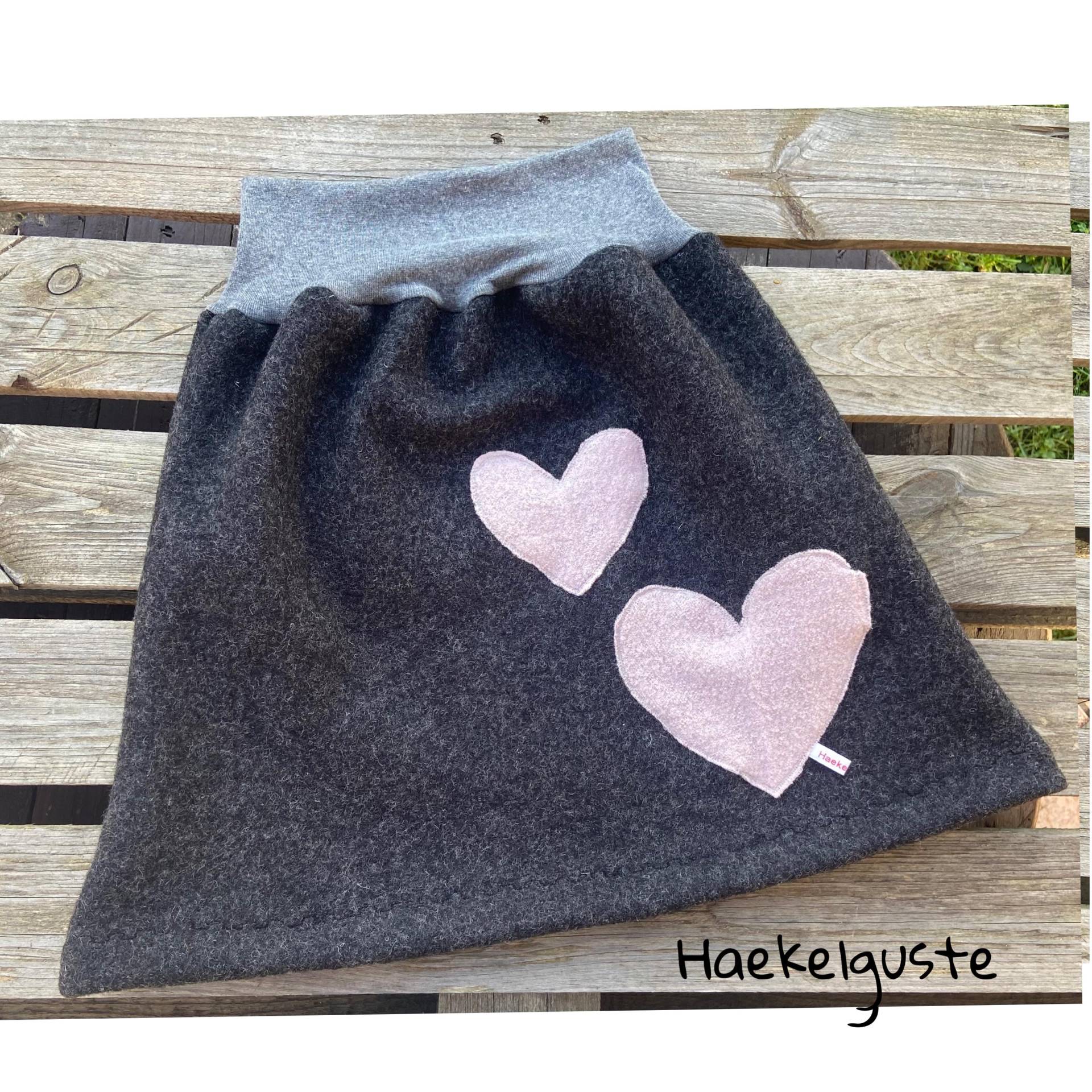 Wollwalk Rock Grau A-Form Damen Wolle Walk Warmer Frau Winter Gefüttert Herz von Haekelguste