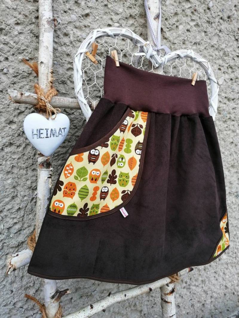 Wunschgröße Cord-Rock A-Form Brauner Rock Damen Eule Mit Tasche Frau Ausgestellt von Haekelguste