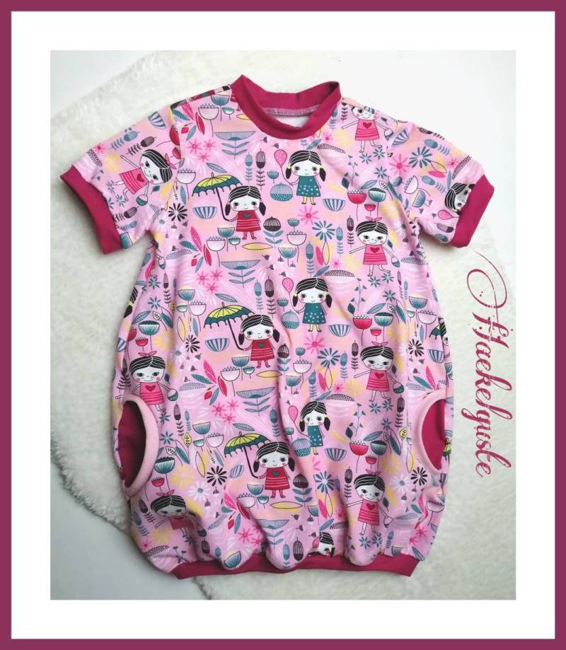 Wunschgröße Kurz - Langarm Ballonkleid Mädchen Kleid Mit Taschen Beere Rosa Pink Kurzarm Hängerchen Mitwachskleid von Haekelguste