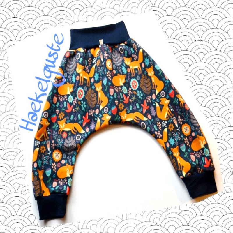 Wunschgröße Pumphose " Fuchs Kinder Hose Pants Jogger Waldtiere Dunkelblau von Haekelguste