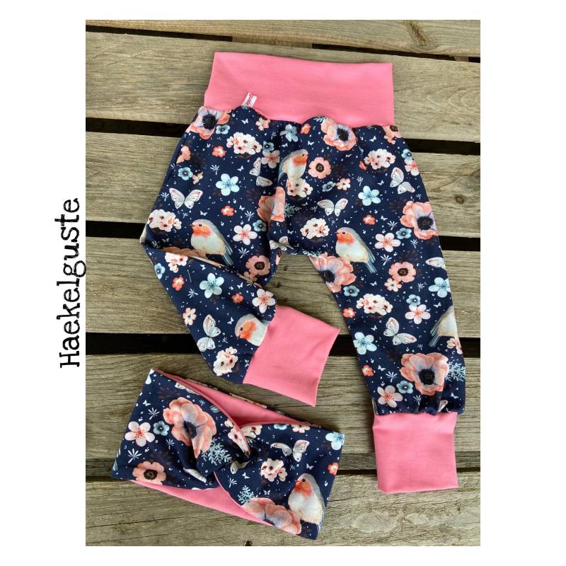 Pumphose Rotkehlchen Mädchen Vogel Jogger Hose Dunkelblau Pants von Haekelguste