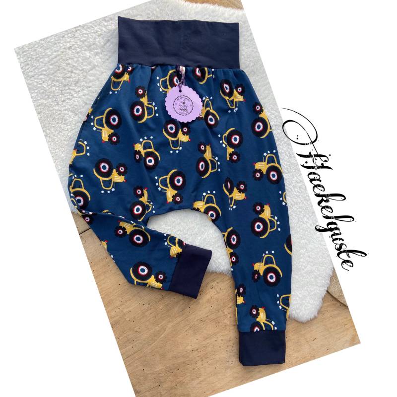 Wunschgröße Pumphose "Traktor" Kinder Unisex Jogger Blau Pants Landleben Dorfkind von Haekelguste