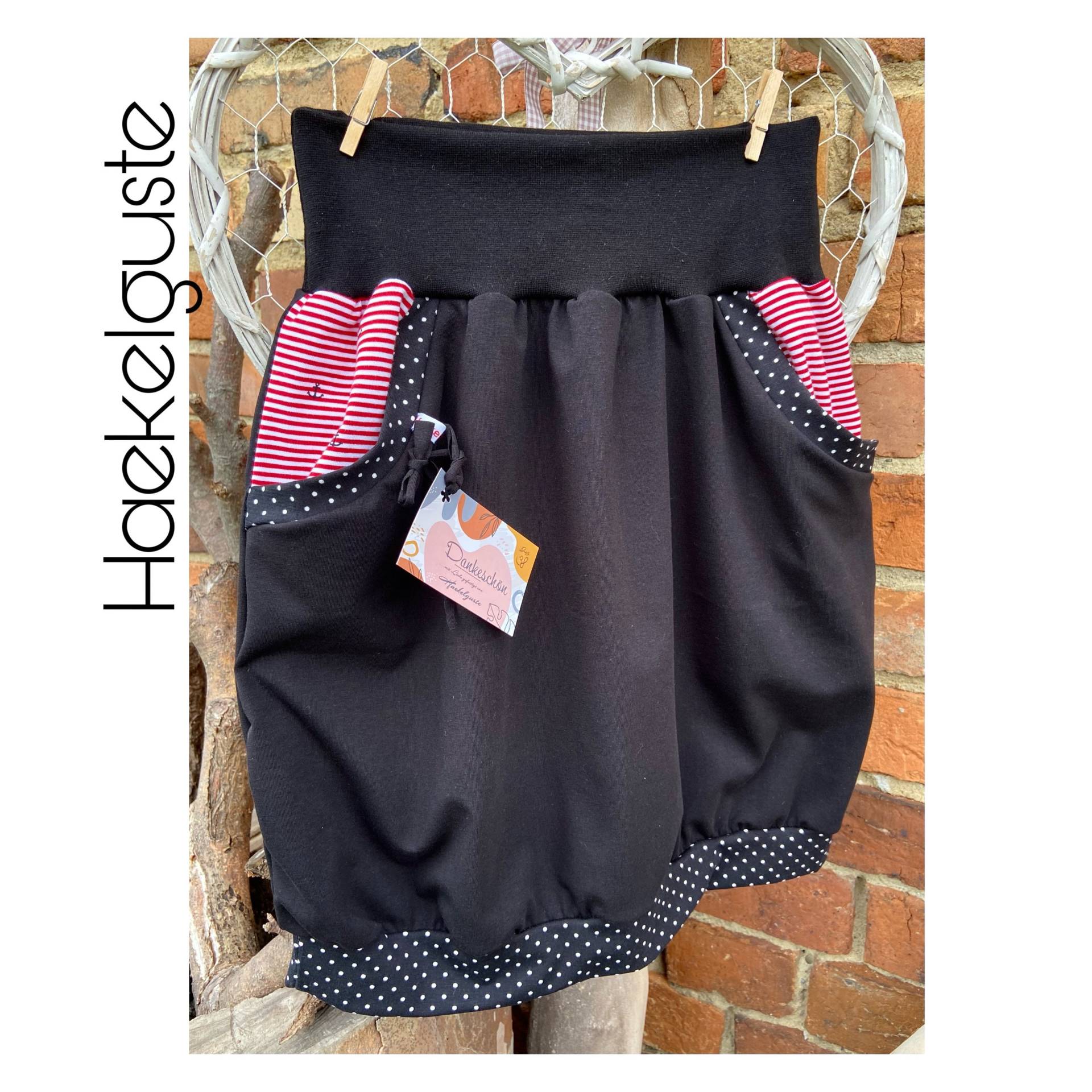 Wunschgröße Schwarzer Ballonrock Jersey Damen Rock Hüftrock Pumprock Mit Taschen von Haekelguste